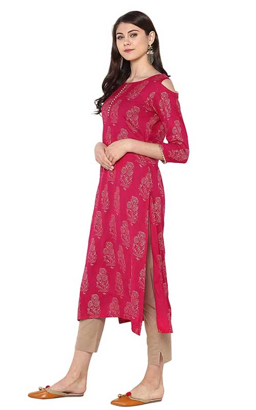 Rayon Foil Print Straight Kurta & Narrow Pant