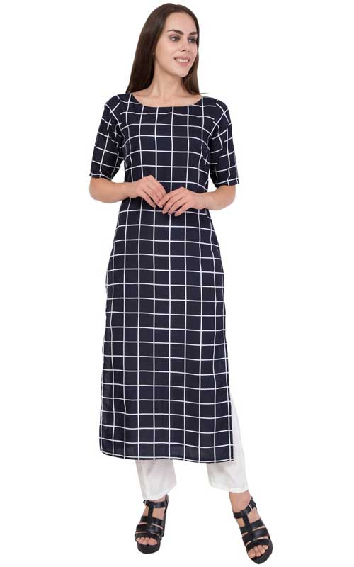 Long Checks Kurti & Straight Pant