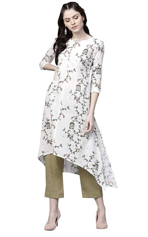 White Printed Kurta Pant Set