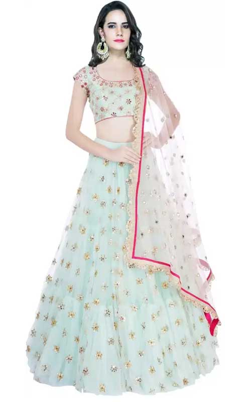 Embroidered Semi Stitched Lehenga