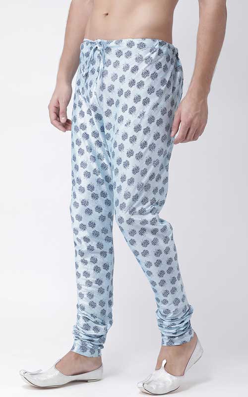 Men Blue Printed Churidar Length Pyjama