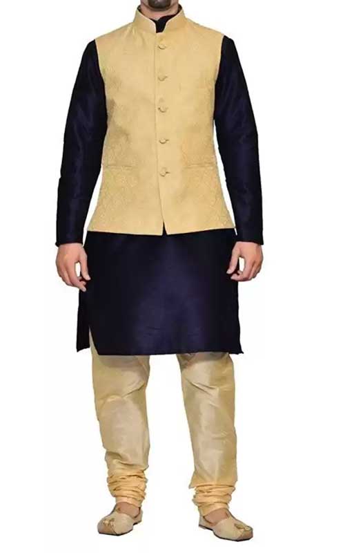 Men Kurta Waistcoat And Pyjama Set