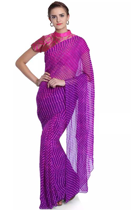 Pure Georgette Leheriya Saree in Purple