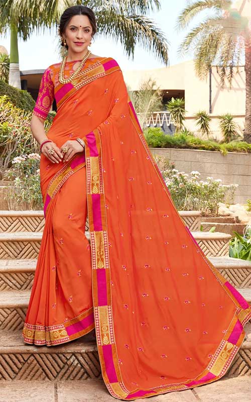 Embroidered Satin Georgette Saree