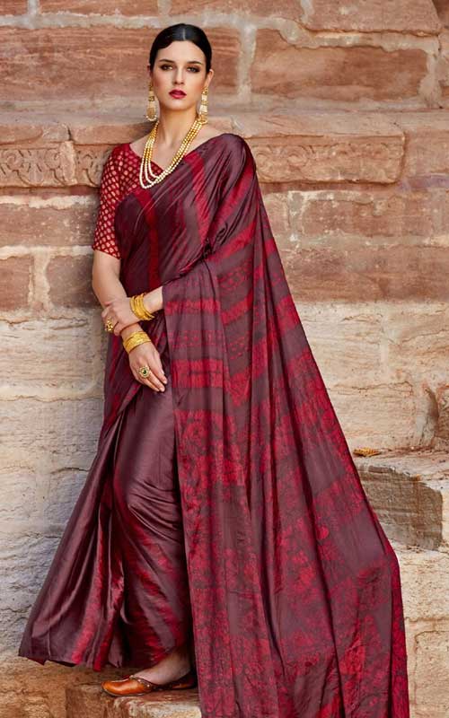 Red Plain Saree 