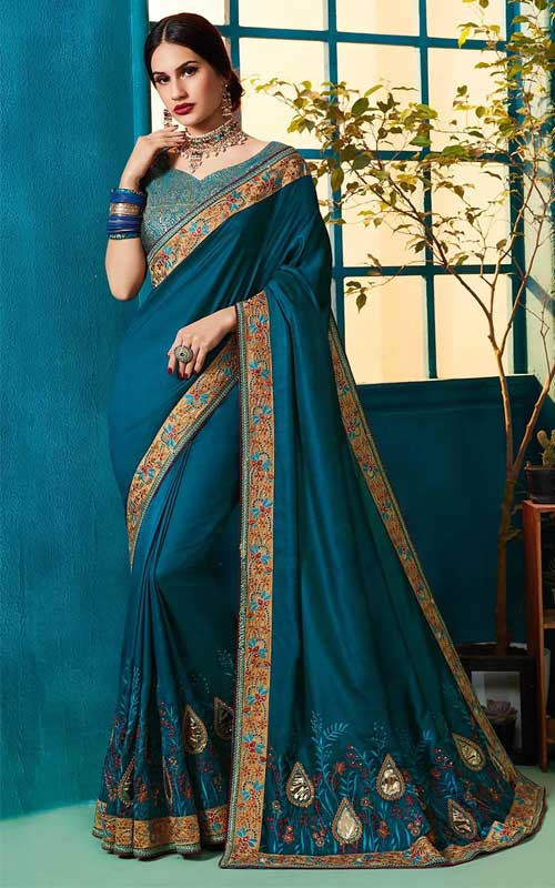 Embroidered Satin Georgette Saree