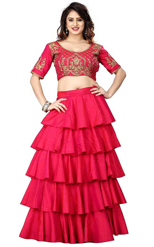 Silk Ruffle Lehenga With Blouse Piece