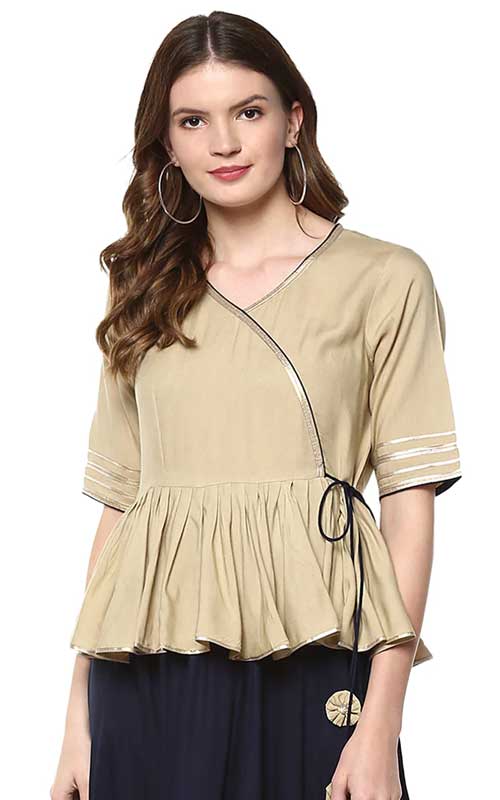 Beige Angrakha Short Kurti