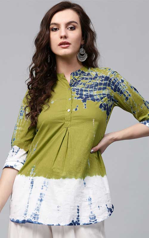 Green & White Dyed Kurti