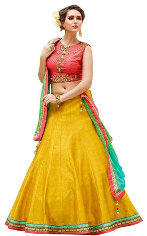 Banglory Silk Semi-Stitched Lehenga Choli