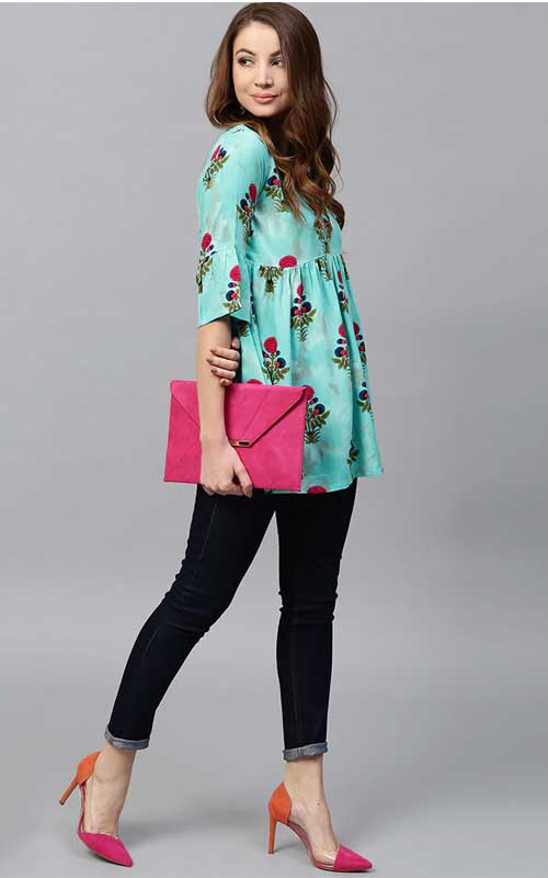 Blue Rayon Flared Kurti