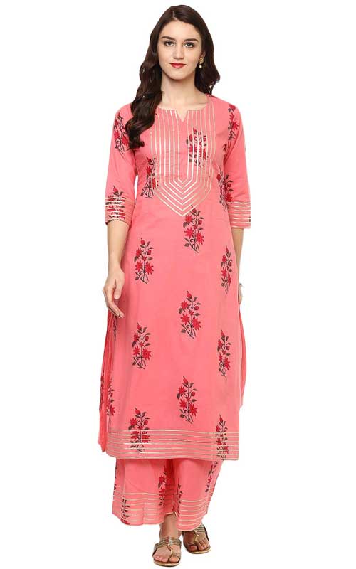 Coral Printed Cotton Kurta Set