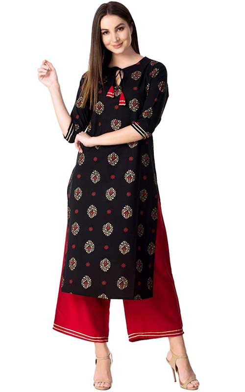 Cotton Printed Kurta With Printed Palazzo Set