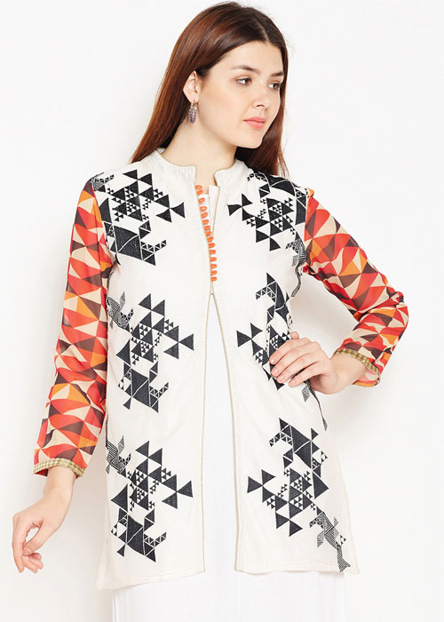 Cream-Coloured Printed Straight Kurti