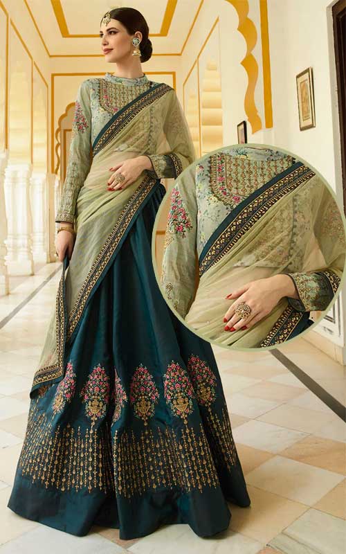 Embroidered Flared Silk Lehenga