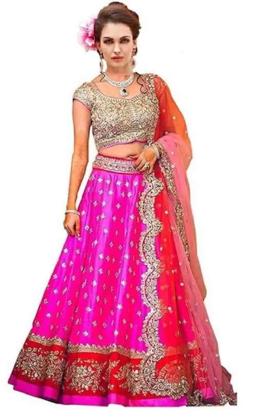 Bright Pink Embroidered Lehenga