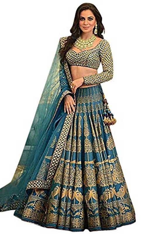 Embroidered Green Semi Stitched Lehenga