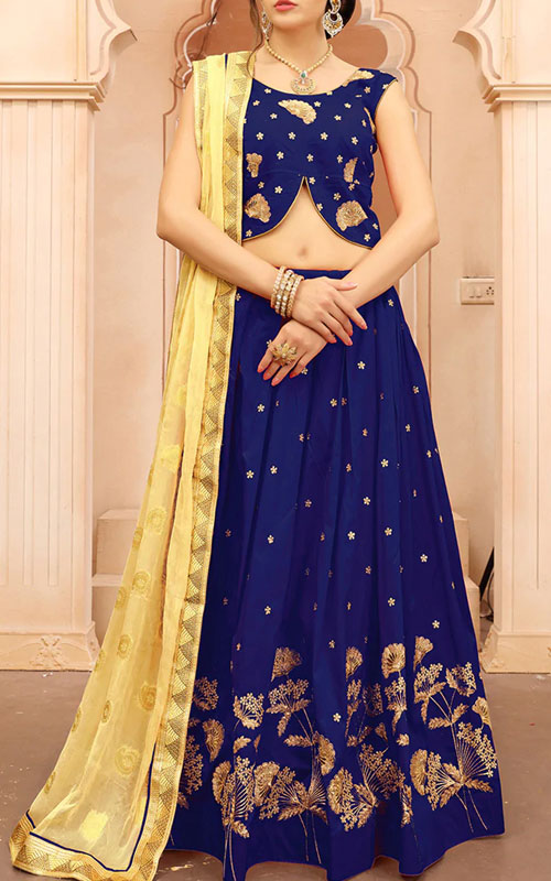 Embroidery Blue Silk Flared Lehenga