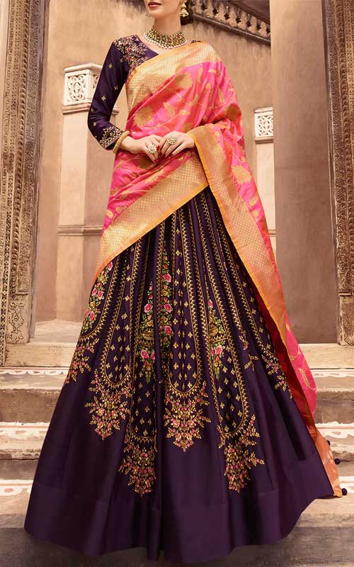 Floral Embroidered Silk Lehenga