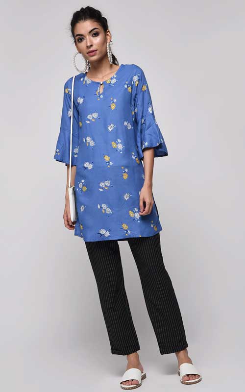 Floral Printed Straight Rayon Kurti