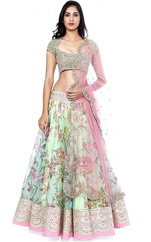 Buy Rajasthani Look® Women's Banarasi Silk Umberella Cut Lehenga Skirt in  rama green rajni Design. (Free Size) at Amazon.in