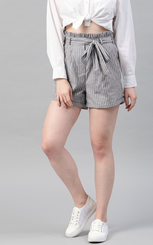 Grey Striped Regular Fit Shorts