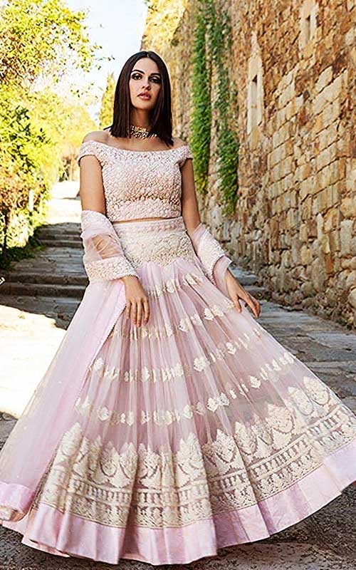 Heavy Net Pink Colour Semi Stitched Lehenga