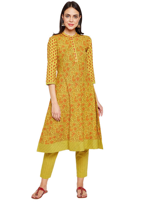 Mandarin Collar Floral A-LINE Kurta