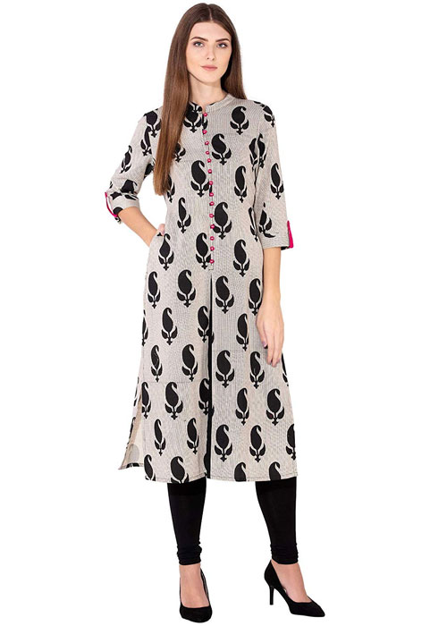 Mandarin Collar Straight Kurta With Pocket