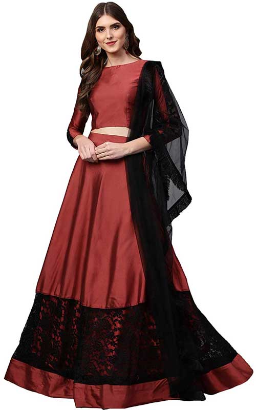 Maroon Silk Blended Lehenga Choli & Dupatta