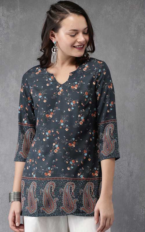 Navy Blue Printed Kurti