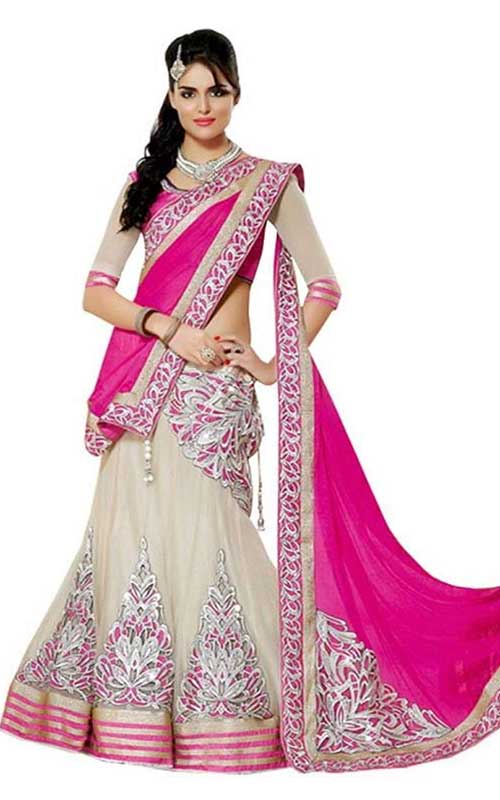 Net Embroidered Semi-Stitched Lehenga Choli 