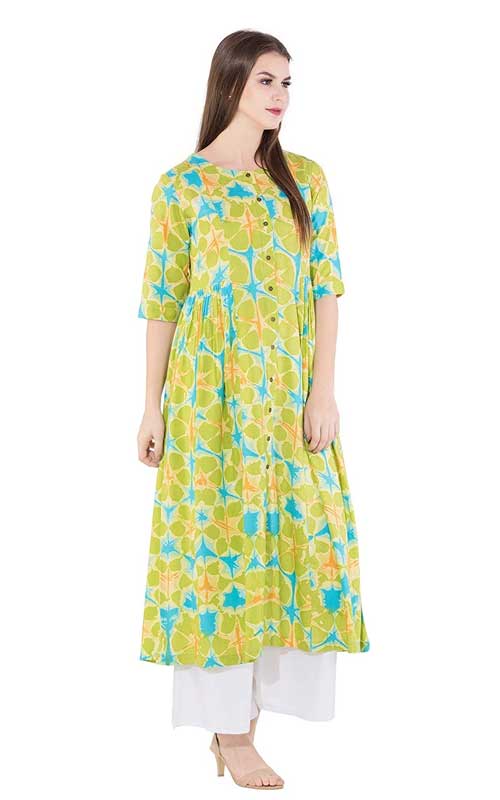  Rayon Flared Kurti(Green)