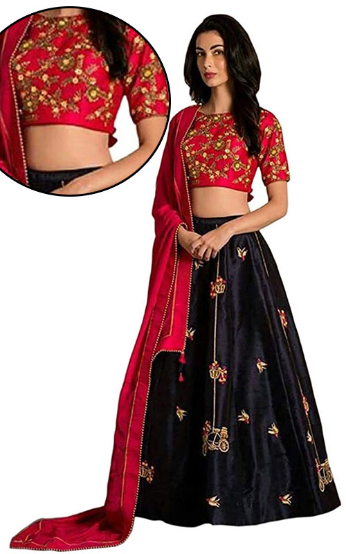 Red Color Banglori Silk Embroidery Work Lehenga