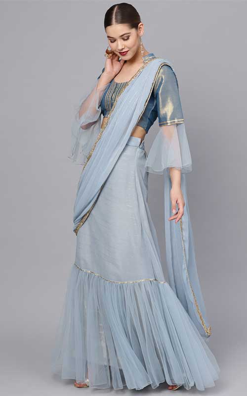 Ruffled Ghagra Saree