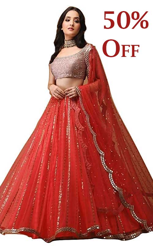 Satin Embroidered Semi-Stitched Lehenga Choli