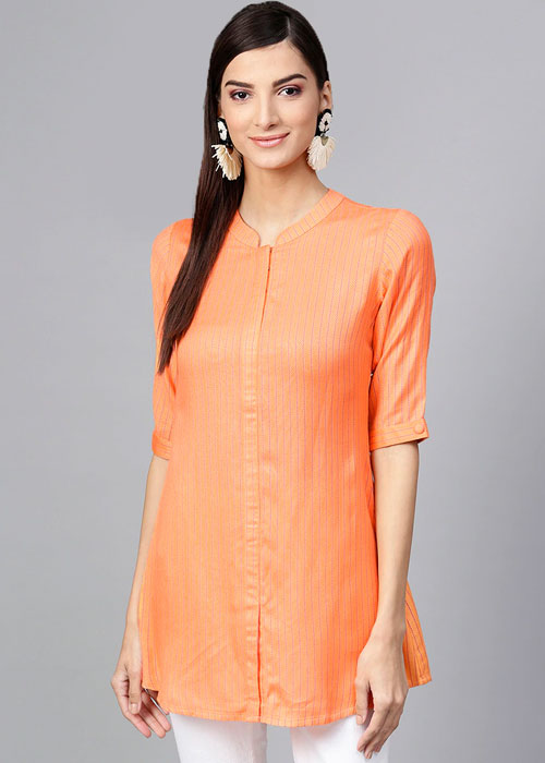 Solid A-Line Kurti Mandarin Collar Kurti