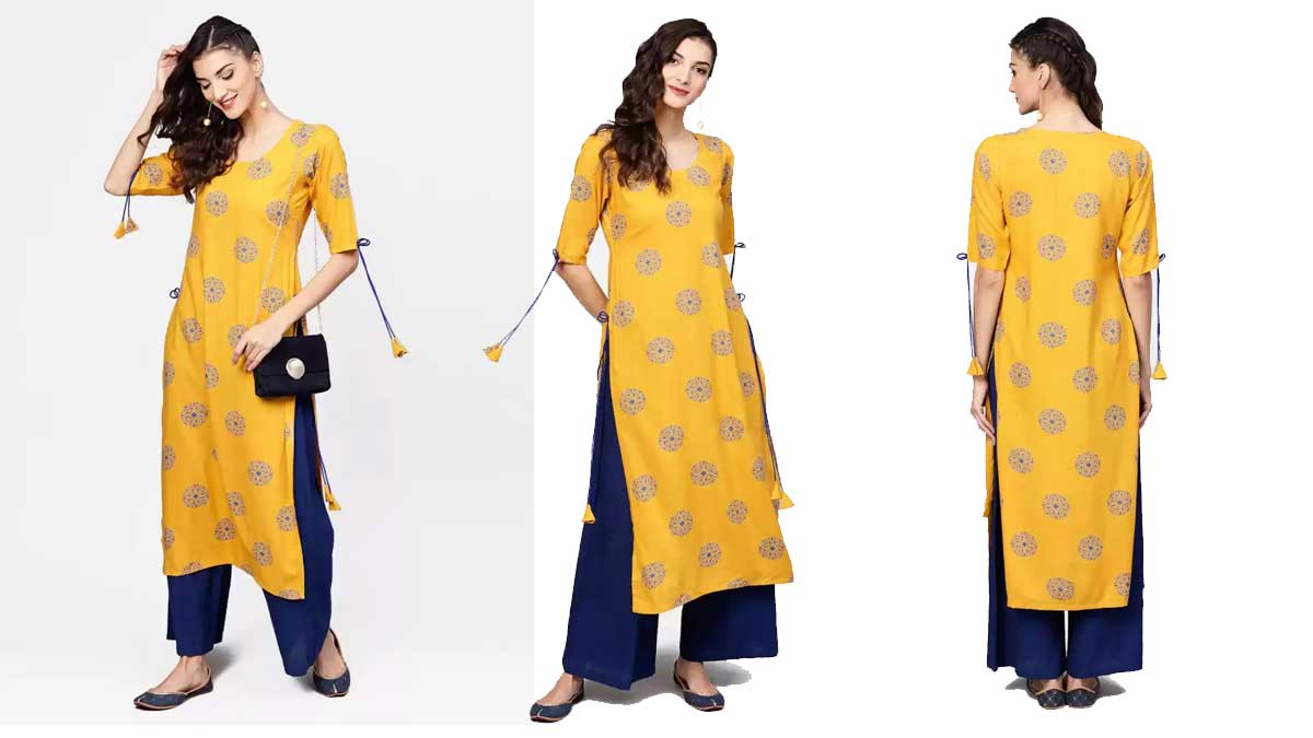 Libas Women Printed Straight Kurta (Yellow)