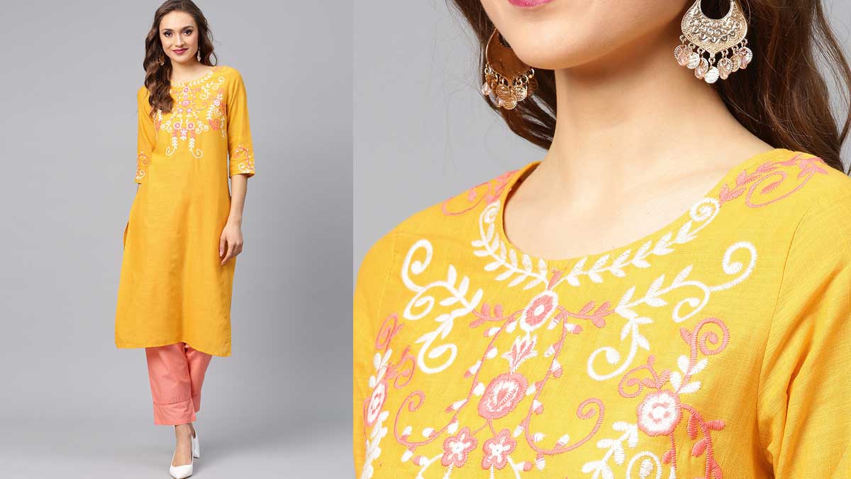 Mustard Yellow Yoke Design Kurti with Salwar