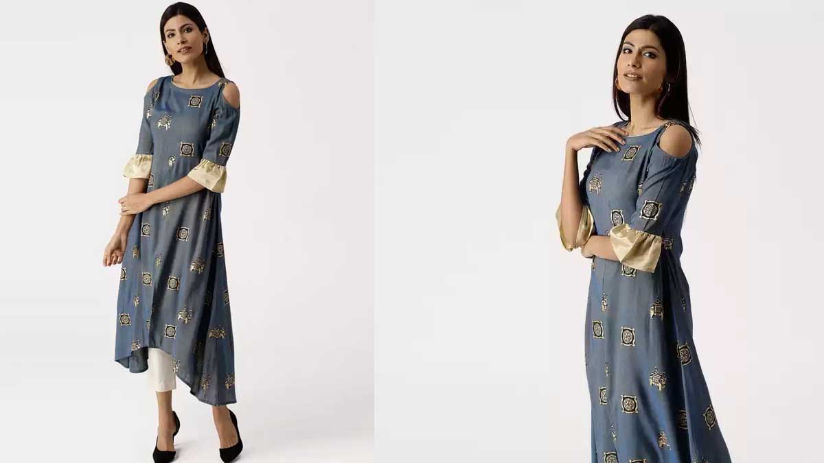 Aysmmetric Printed Kurta