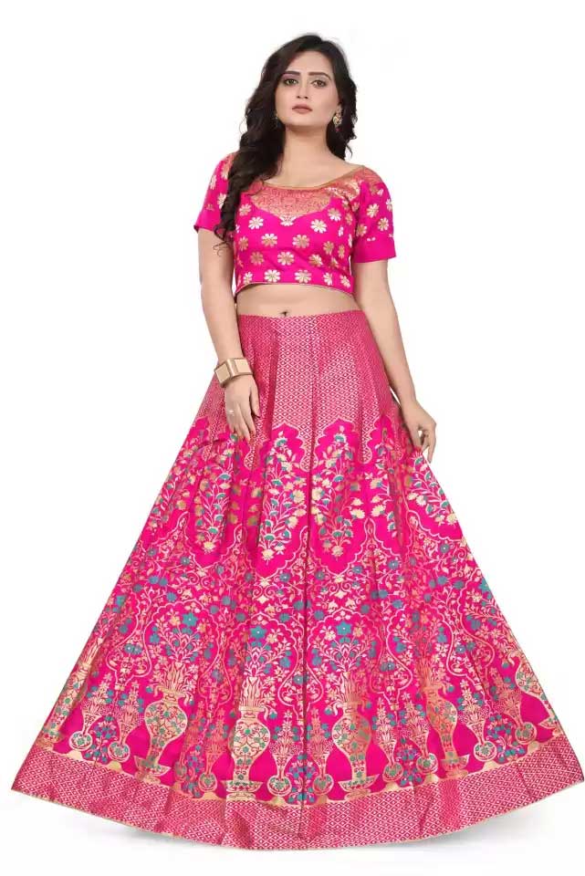  Pink Semi-Stitched Lehenga Design 