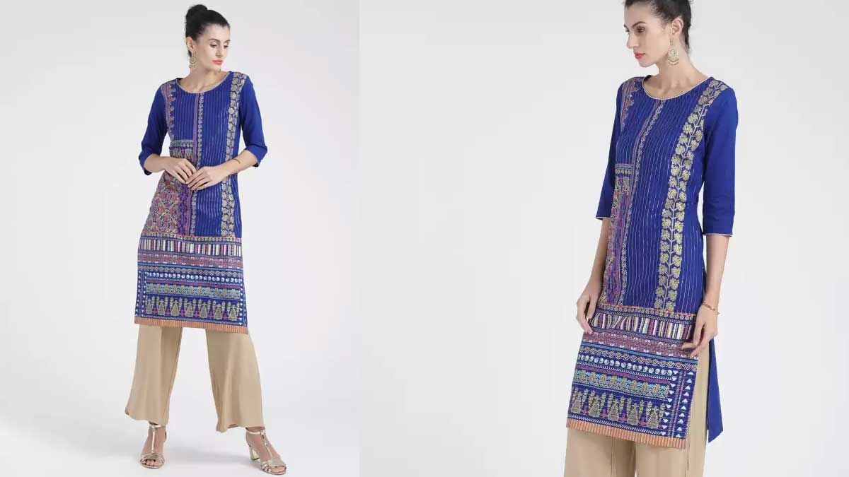  Aurelia Printed Blue Kurta - Straight