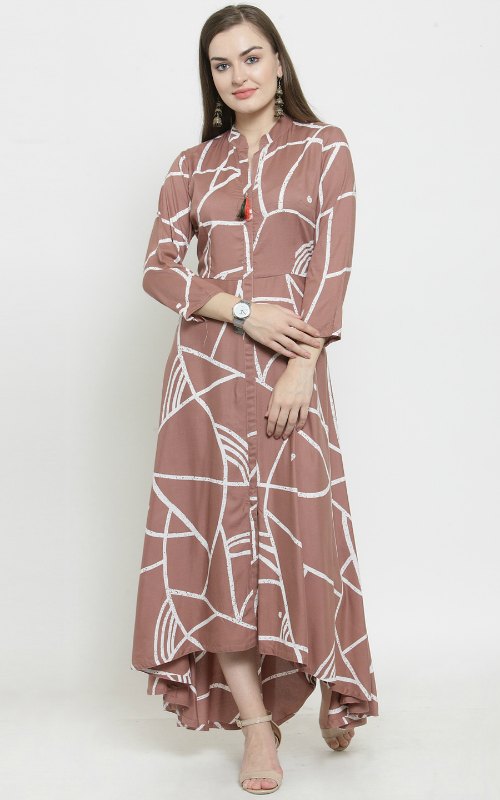 Brown And White Printed Kurti