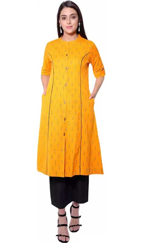 Casual Printed Women Kurti  (Orange)