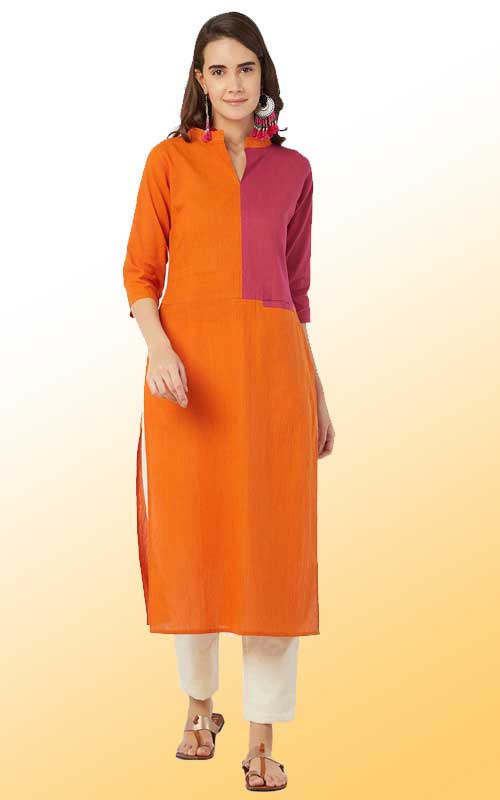 Color Block Straight Kurta