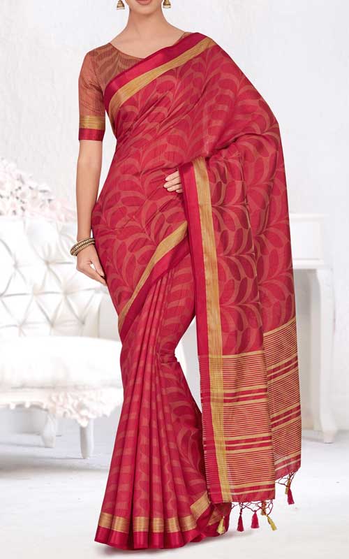 Contrast Striped Pallu Tussar Saree