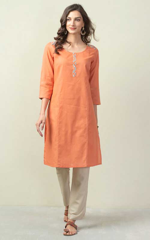 Cotton Dobby Straight Knee Length Kurta