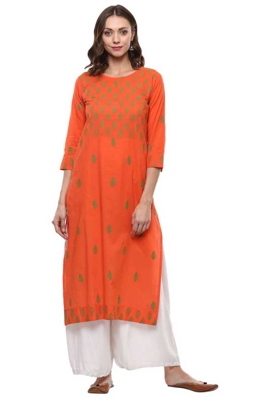 Cotton Straight Hand Block Printed Kurti