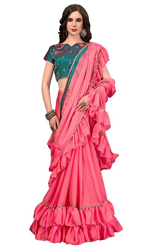 Crepe Fabric Ruffle Saree