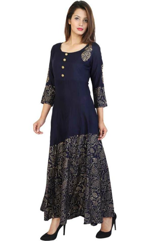 Dark Blue Printed Anarkali Kurta